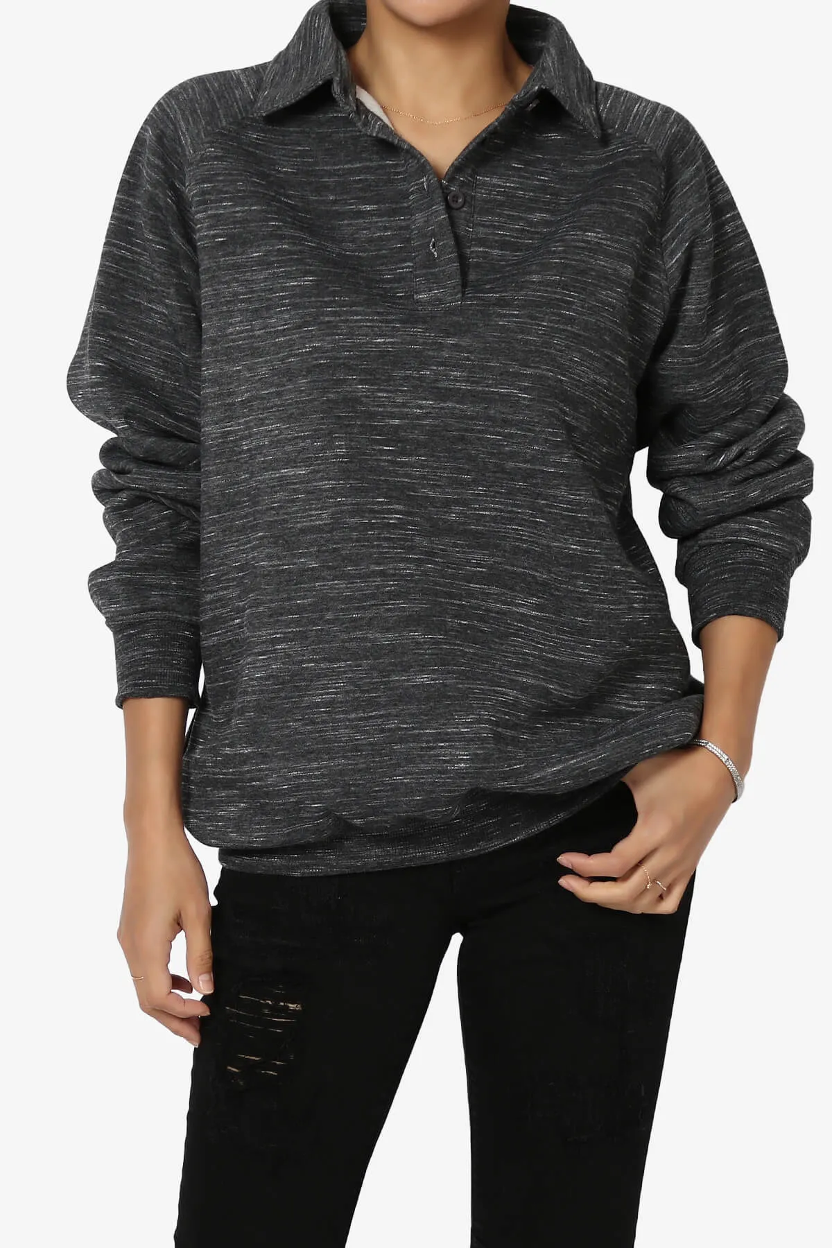 Avianna Oversized Fleece Polo Sweatshirt PLUS