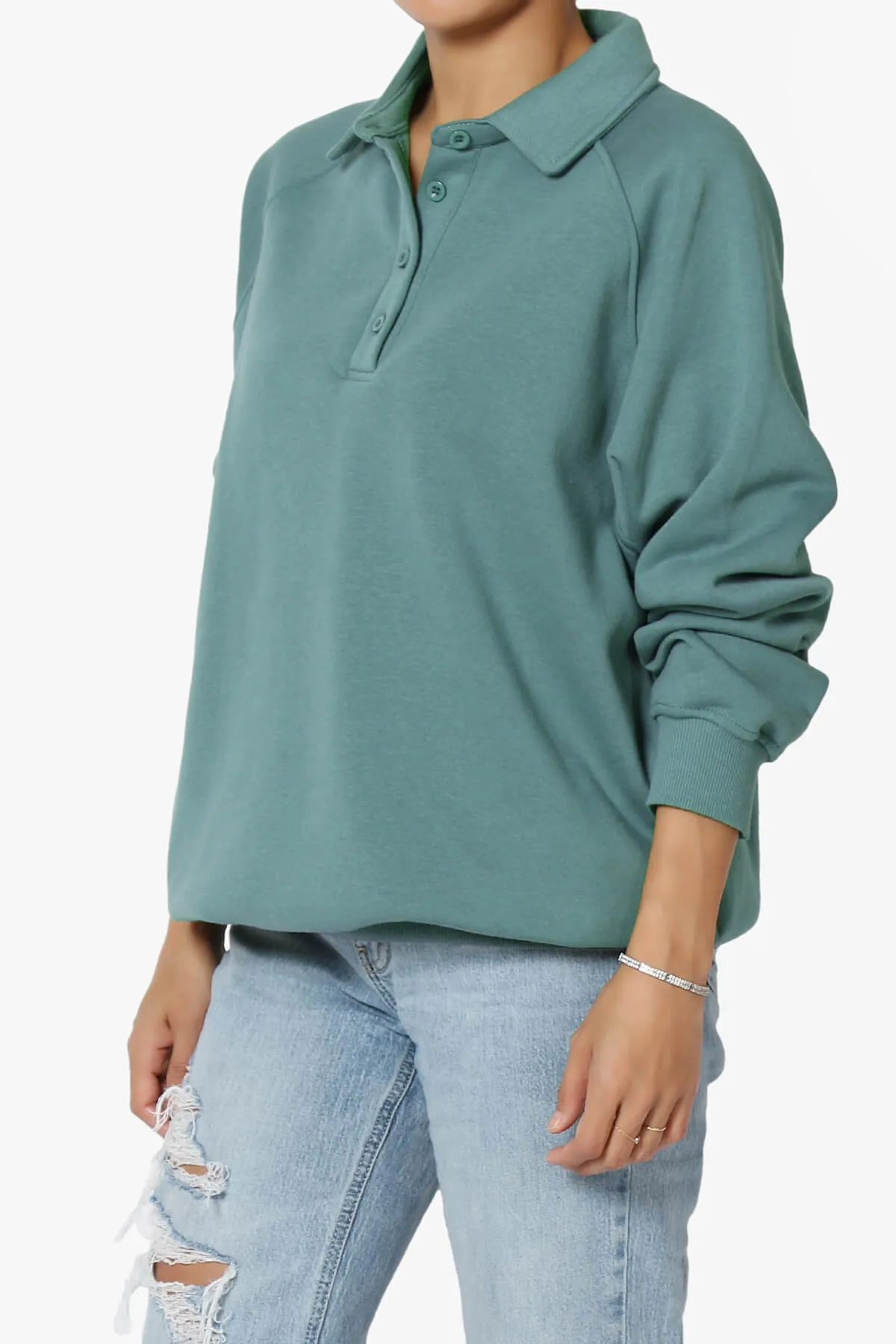 Avianna Oversized Fleece Polo Sweatshirt PLUS