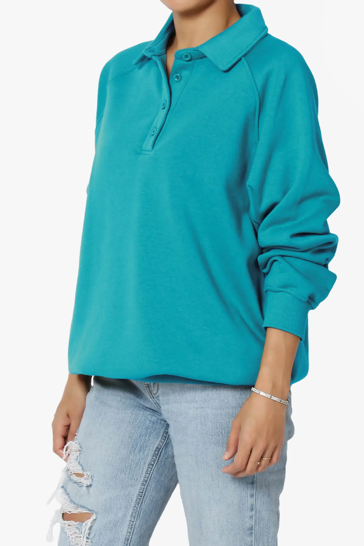 Avianna Oversized Fleece Polo Sweatshirt PLUS
