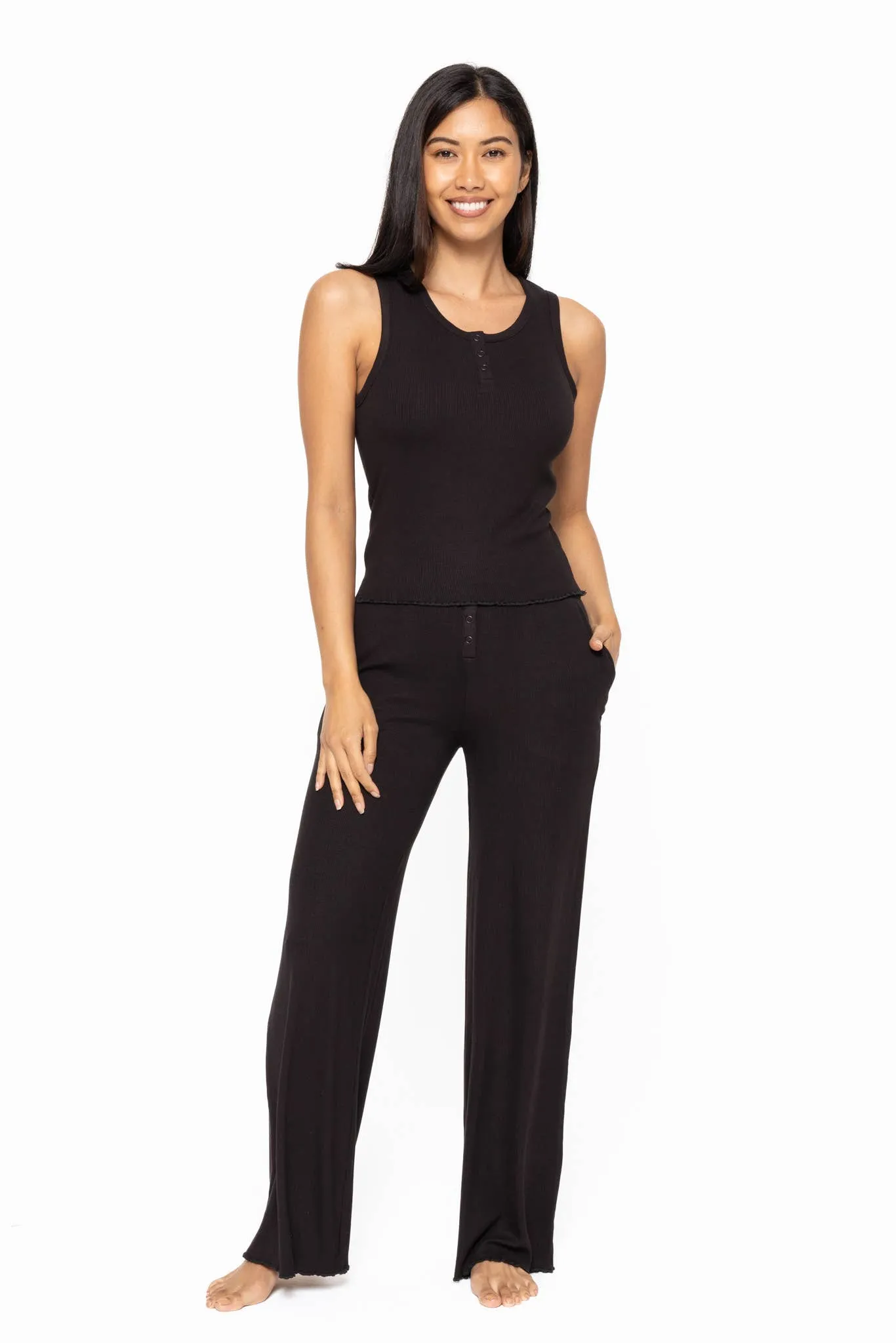 Bamboo Blend Henley Ribbed Tank Top
