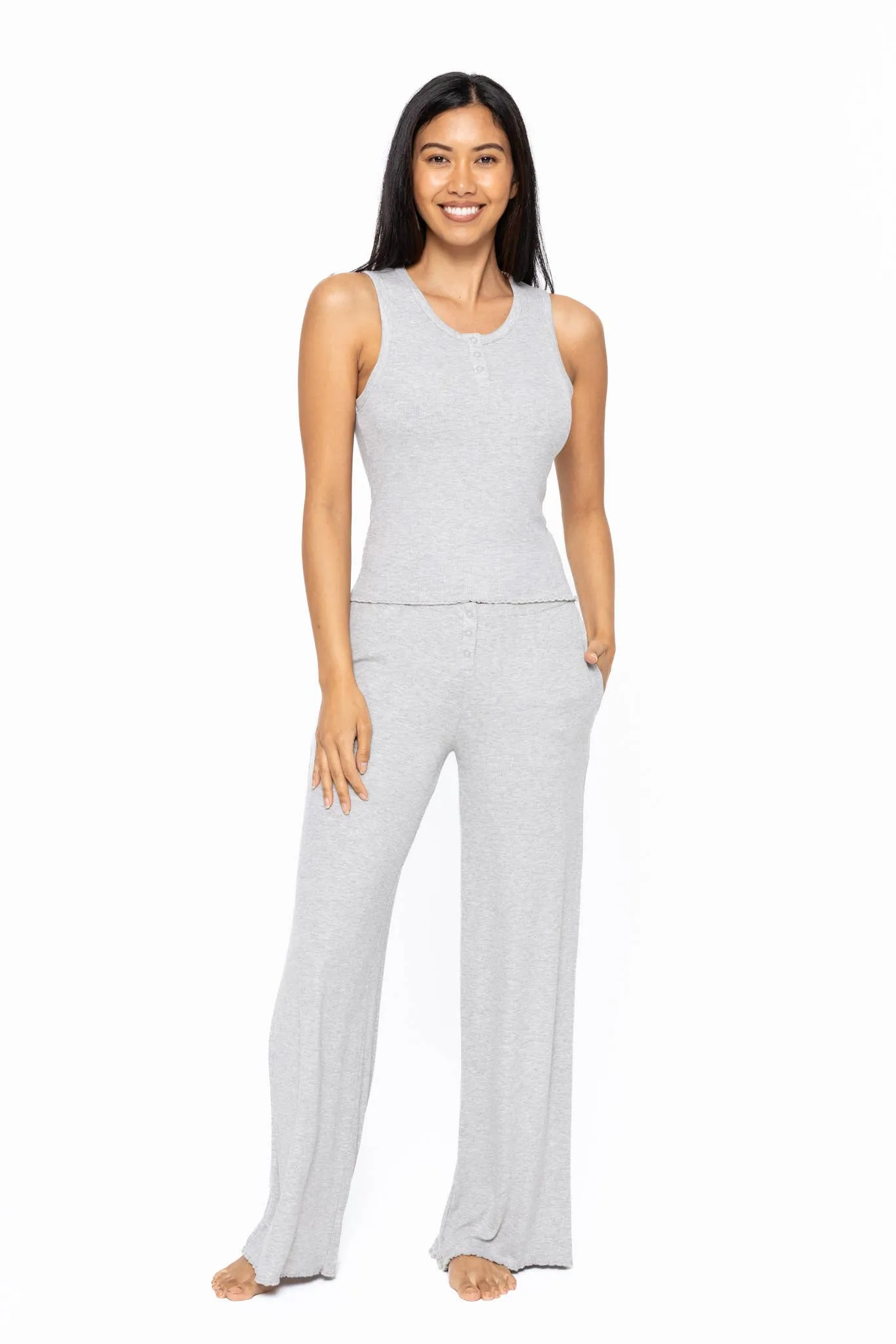 Bamboo Blend Henley Ribbed Tank Top