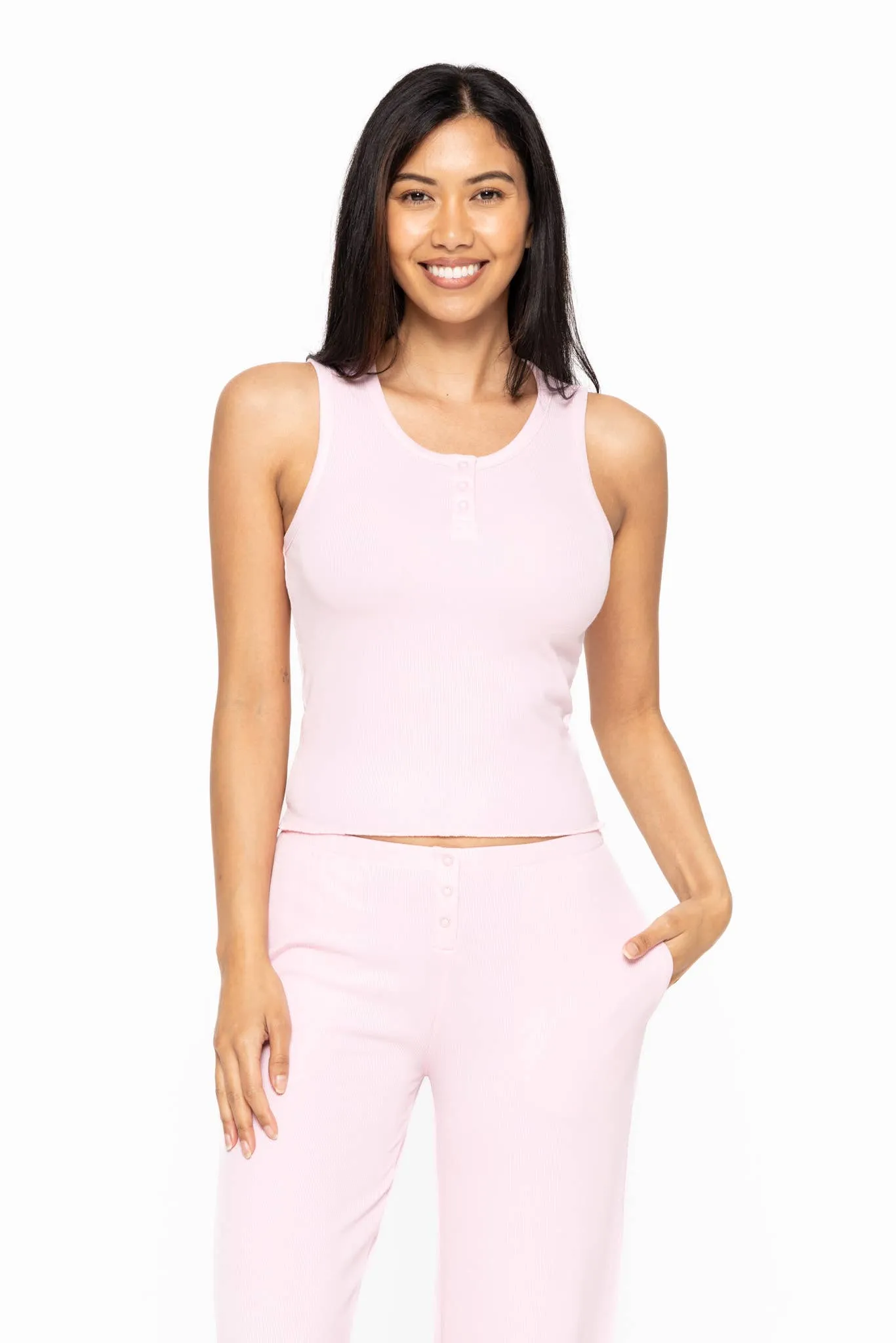 Bamboo Blend Henley Ribbed Tank Top