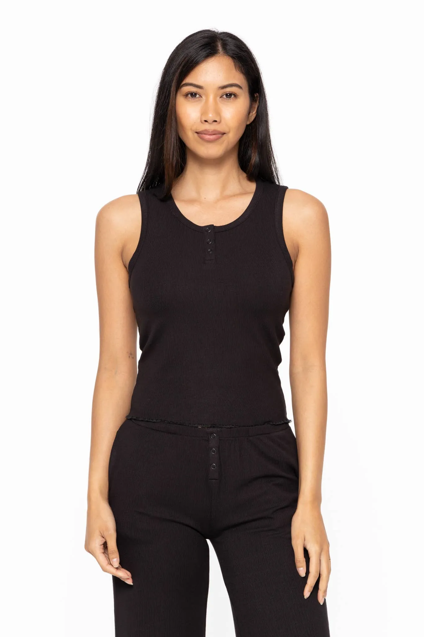 Bamboo Blend Henley Ribbed Tank Top