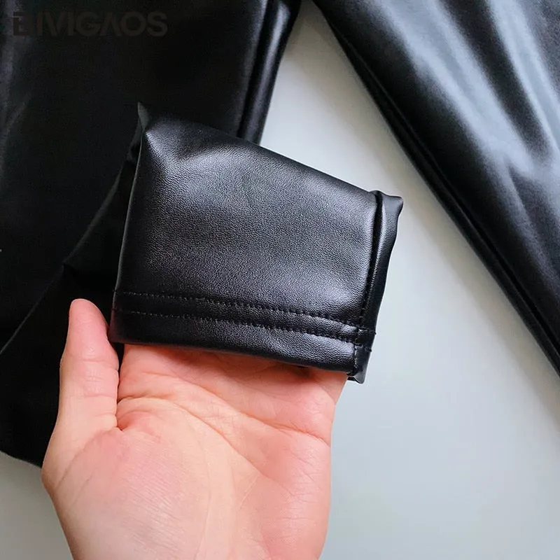 BIVIGAOS Fashion Women PU Leather Pants Elastic High Waist Winter Leggings Slim Velvet Leather Leggings Skinny Fleece Trousers