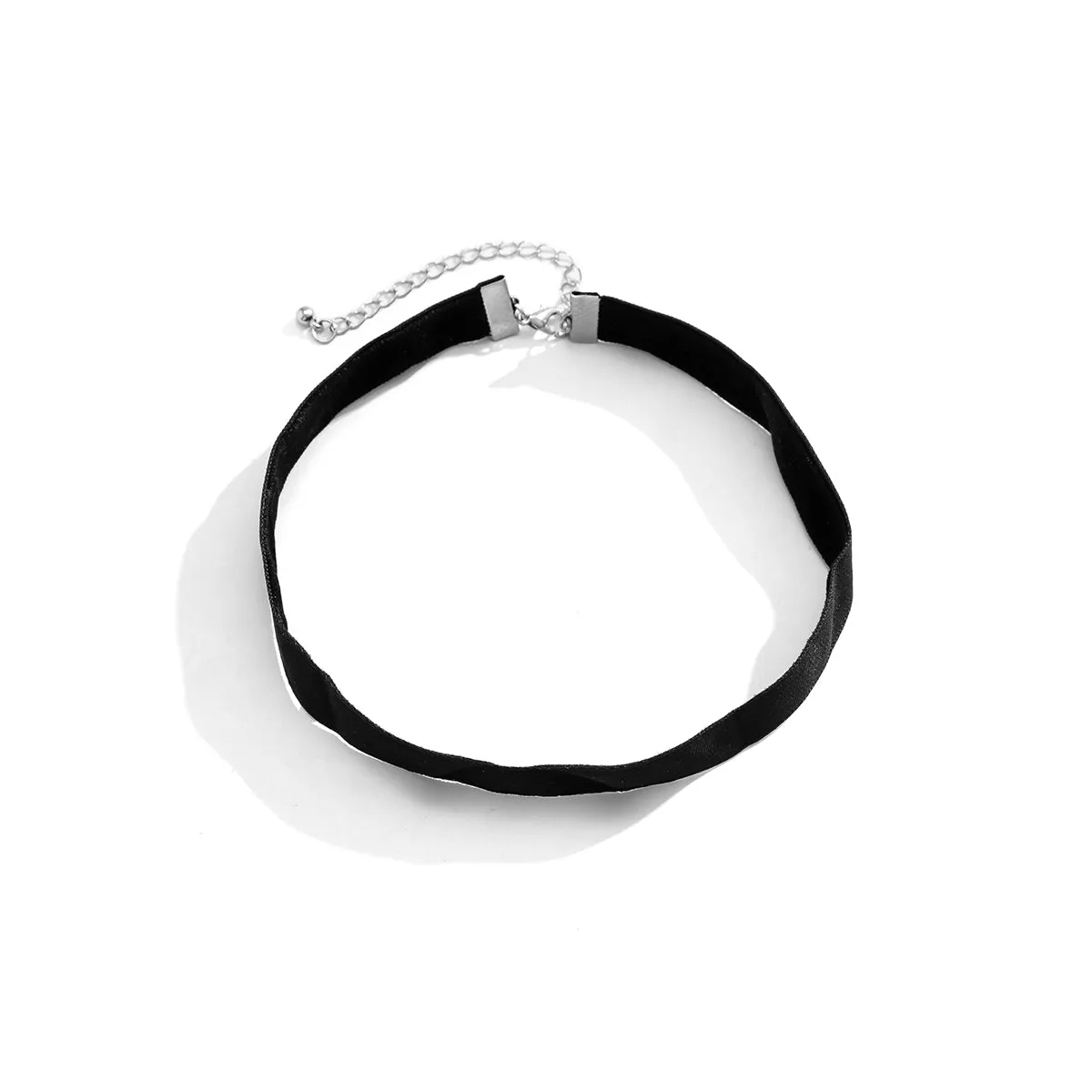 Black & Silver-Plated Thin Band Choker Necklace