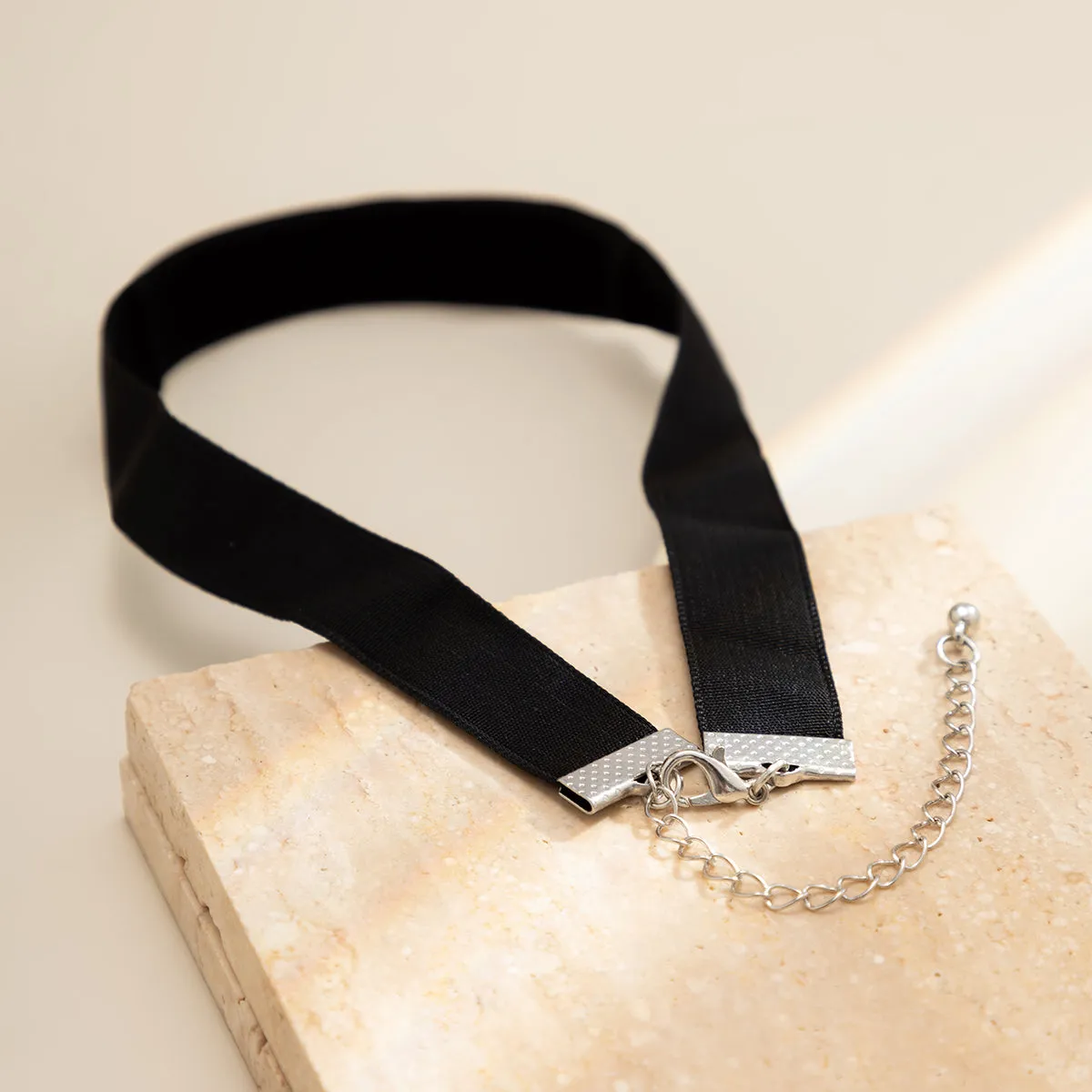 Black & Silver-Plated Thin Band Choker Necklace