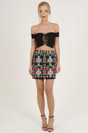 Black Embroidered Skirt - Sonia