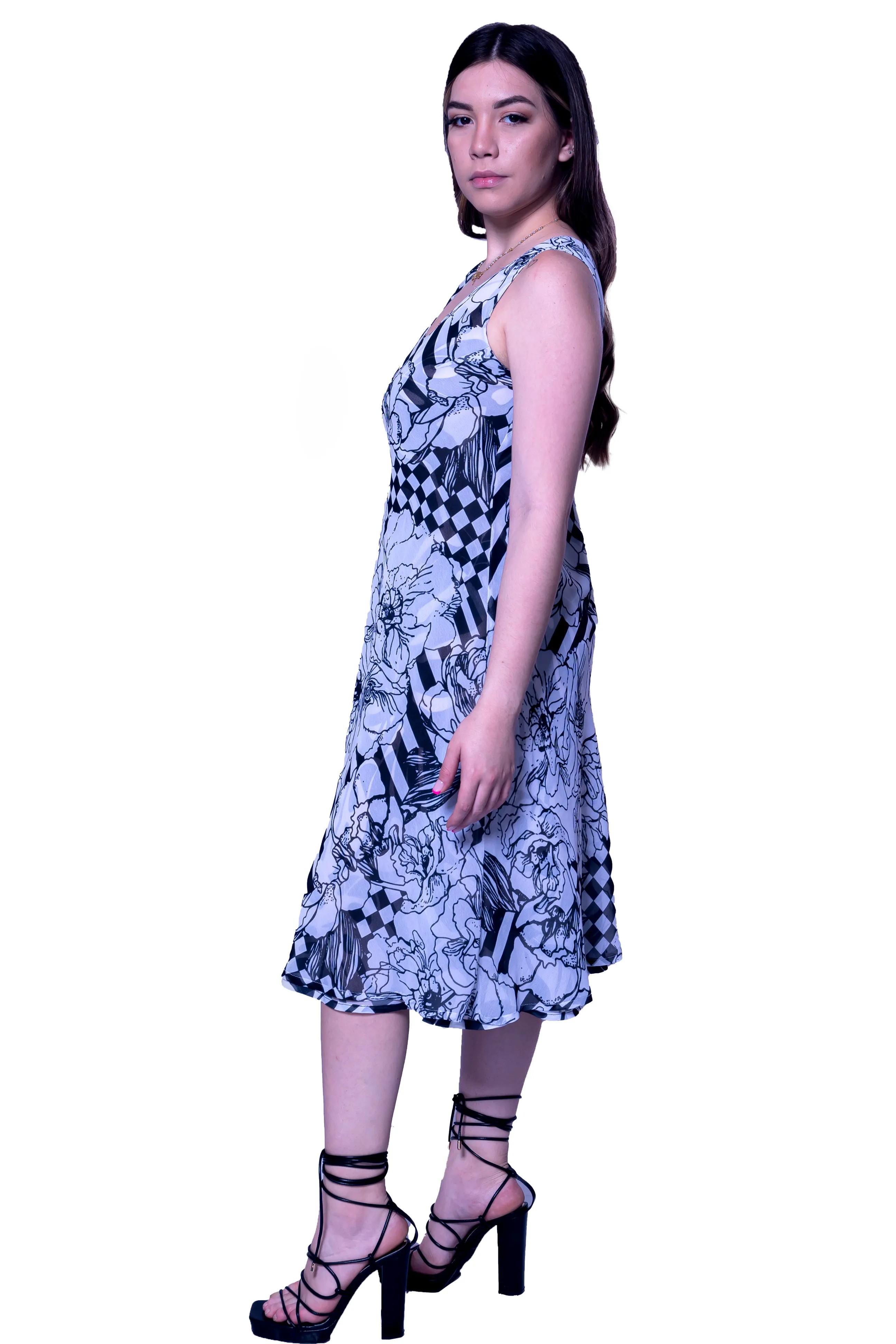 Black floral Reversible Midi Dress