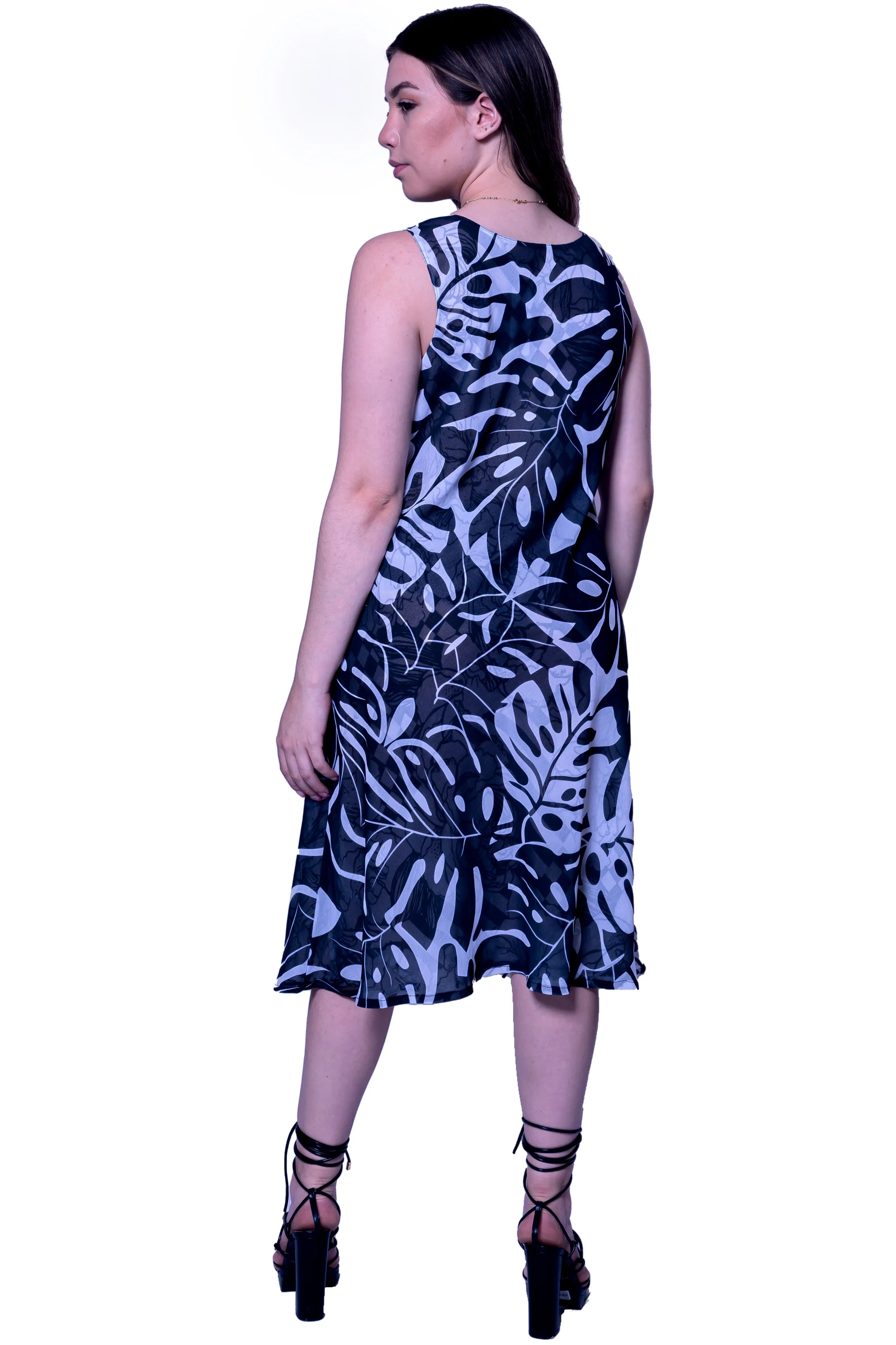 Black floral Reversible Midi Dress