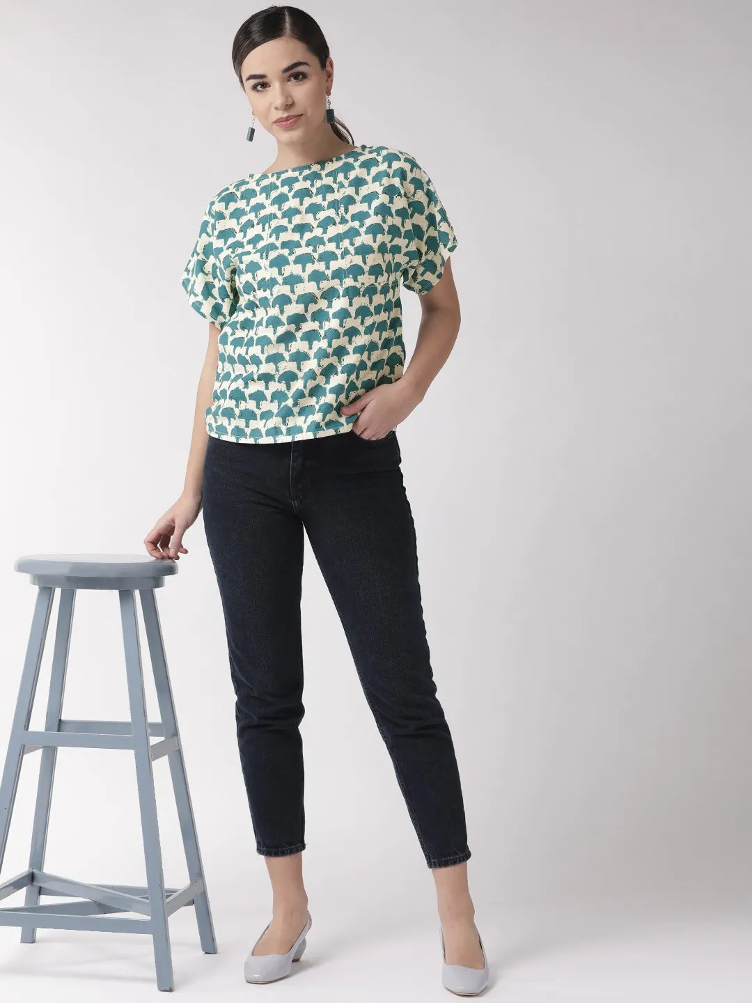 Blue Abstract Print Top