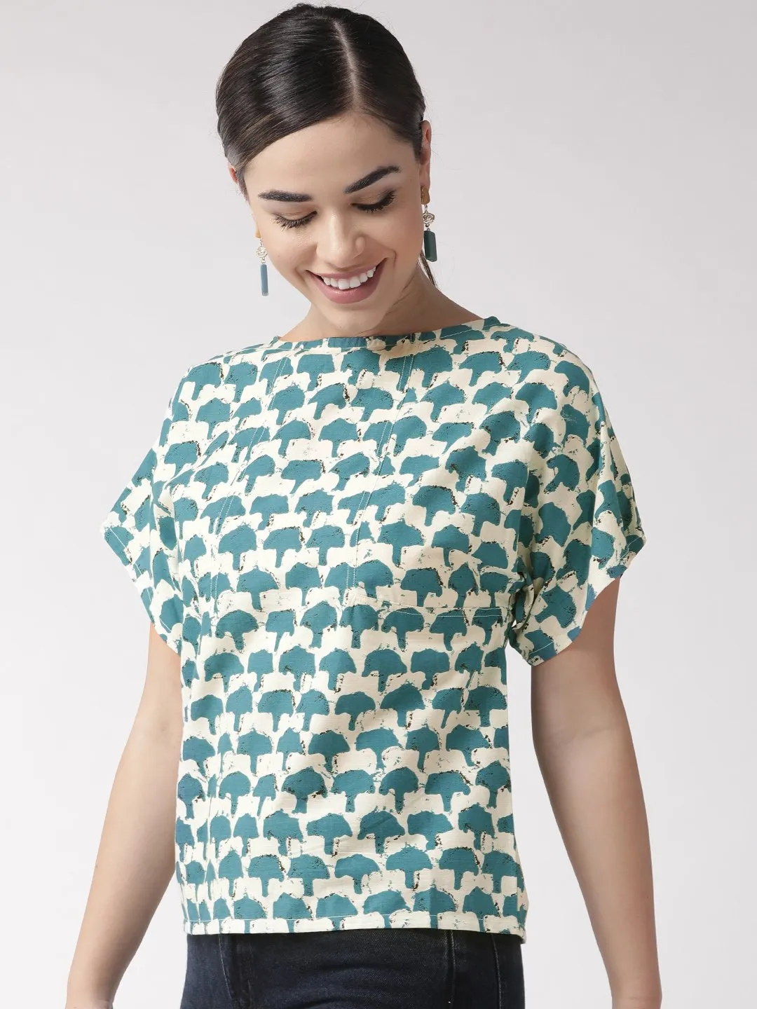 Blue Abstract Print Top