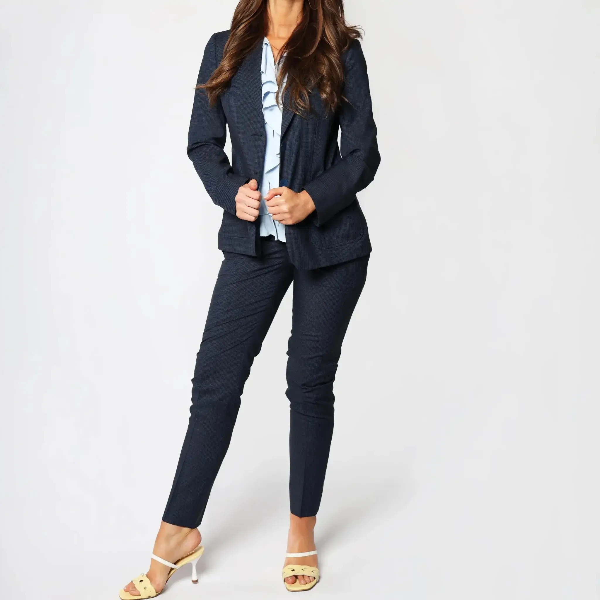 Blue Checked Italian Wool Tailored Women's Pants