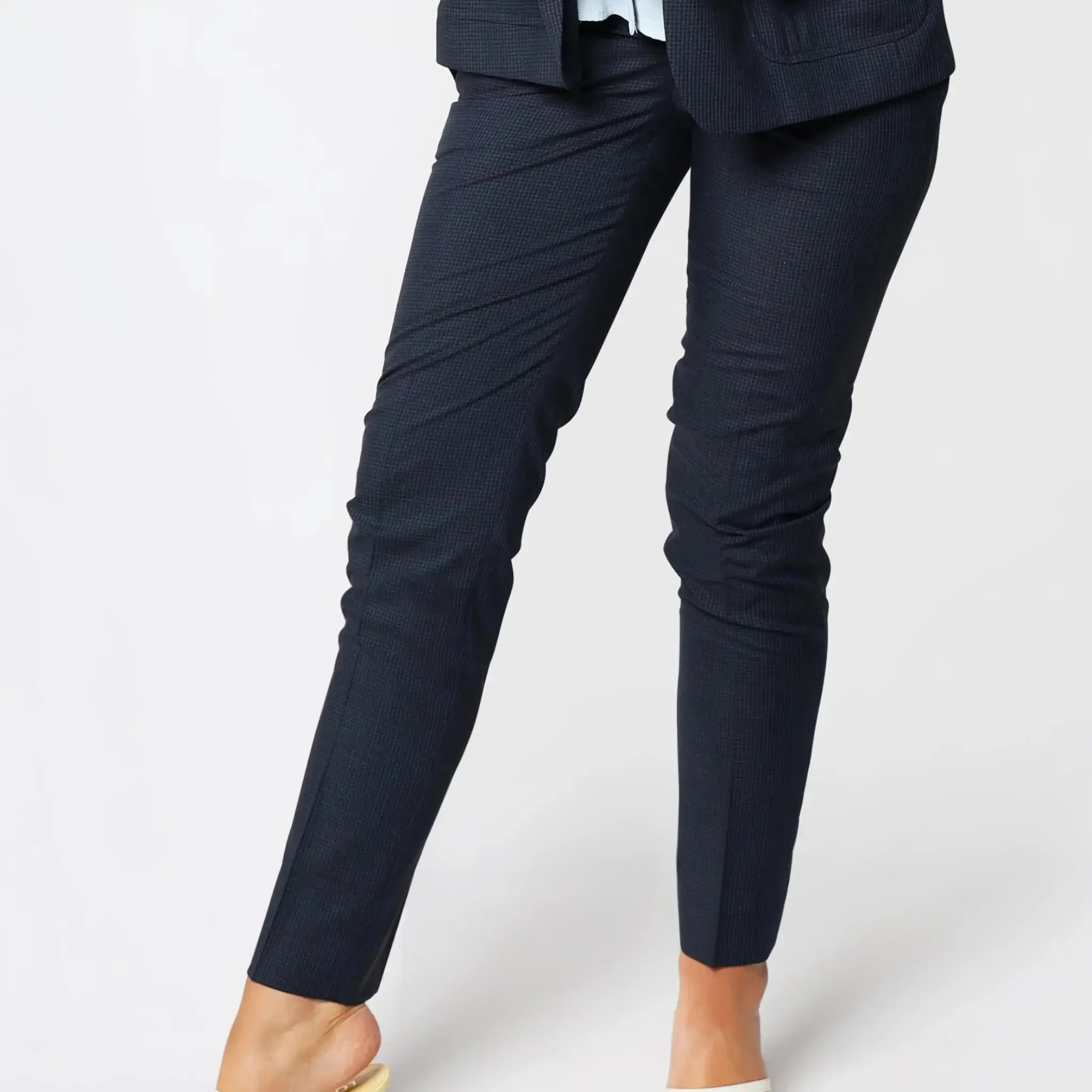 Blue Checked Italian Wool Tailored Women's Pants