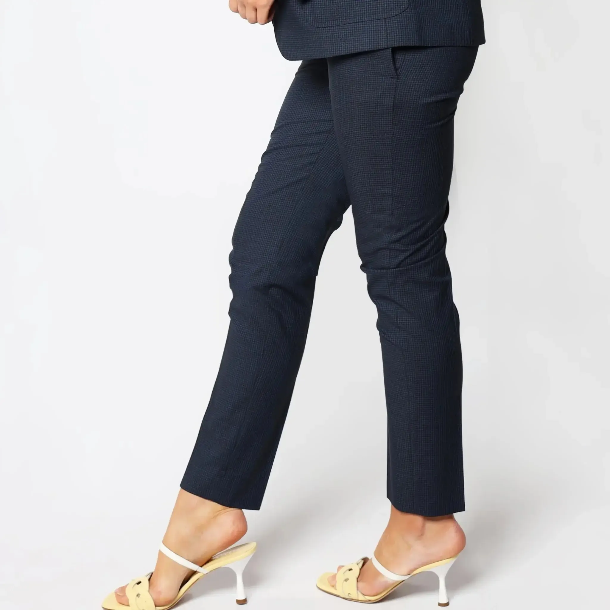 Blue Checked Italian Wool Tailored Women's Pants