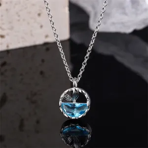 Blue Crystal & Silver-Plated Circular Fishtail Pendant Necklace