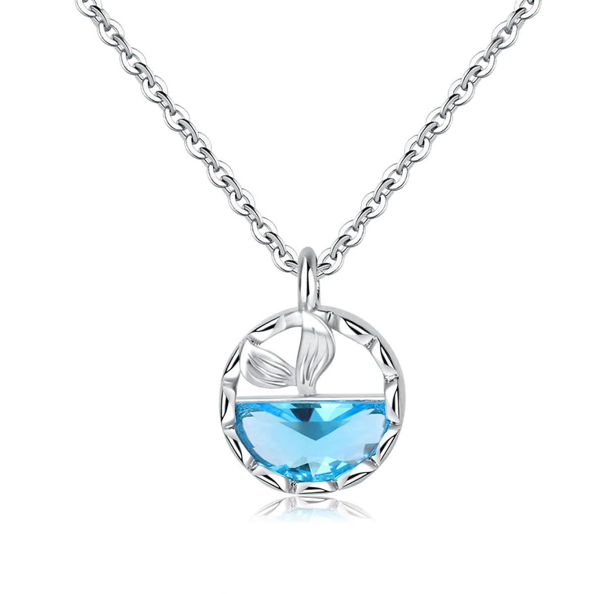 Blue Crystal & Silver-Plated Circular Fishtail Pendant Necklace