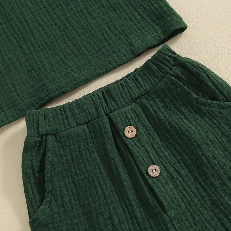 Boys Summer Linen Matching T-Shirt & Shorts Set