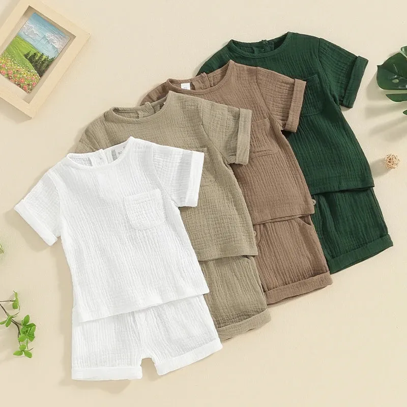 Boys Summer Linen Matching T-Shirt & Shorts Set