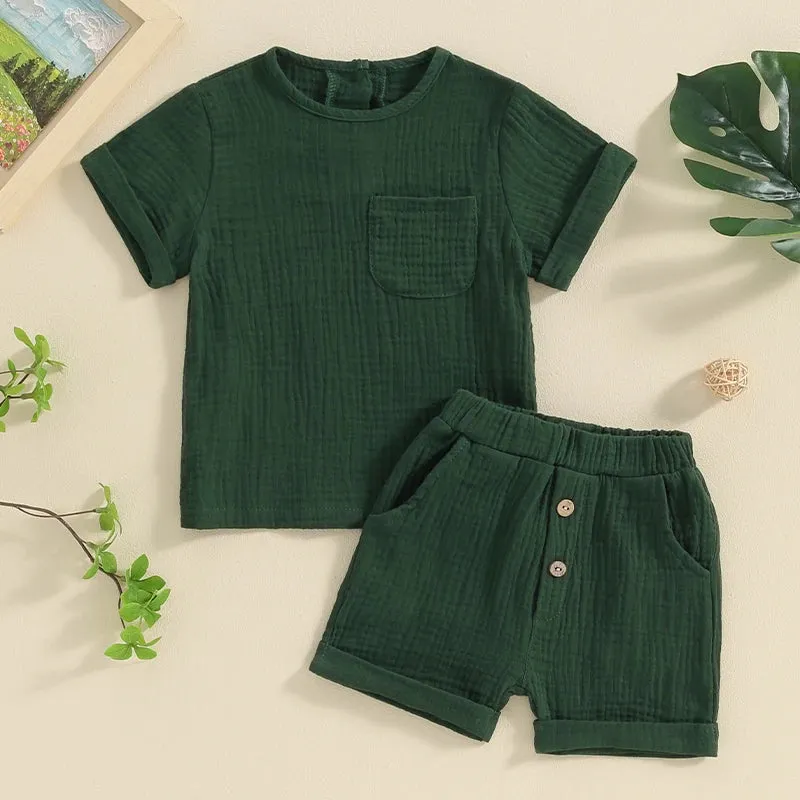 Boys Summer Linen Matching T-Shirt & Shorts Set