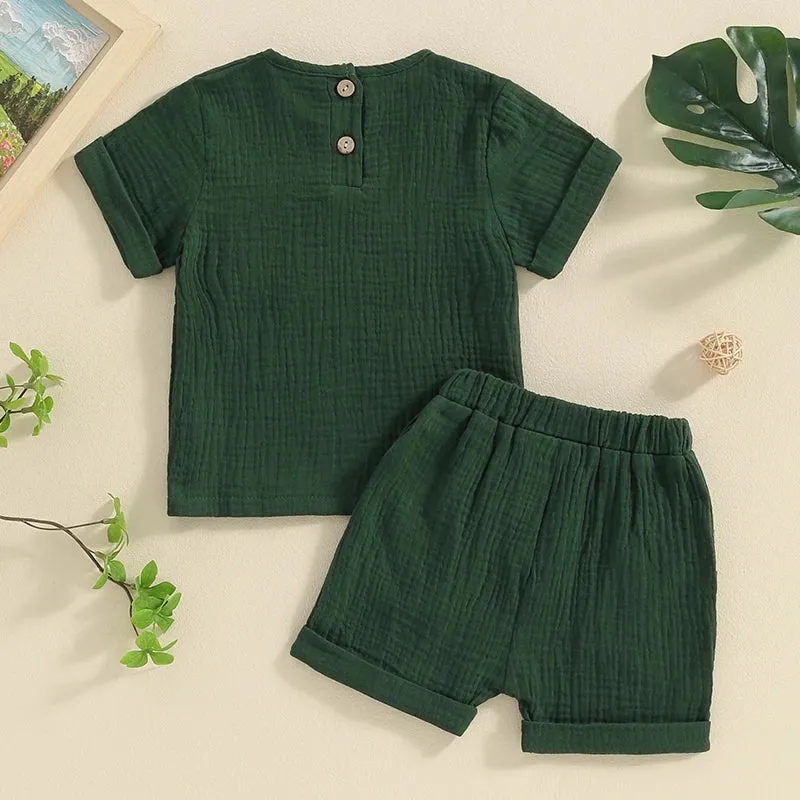 Boys Summer Linen Matching T-Shirt & Shorts Set