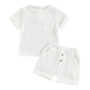 Boys Summer Linen Matching T-Shirt & Shorts Set