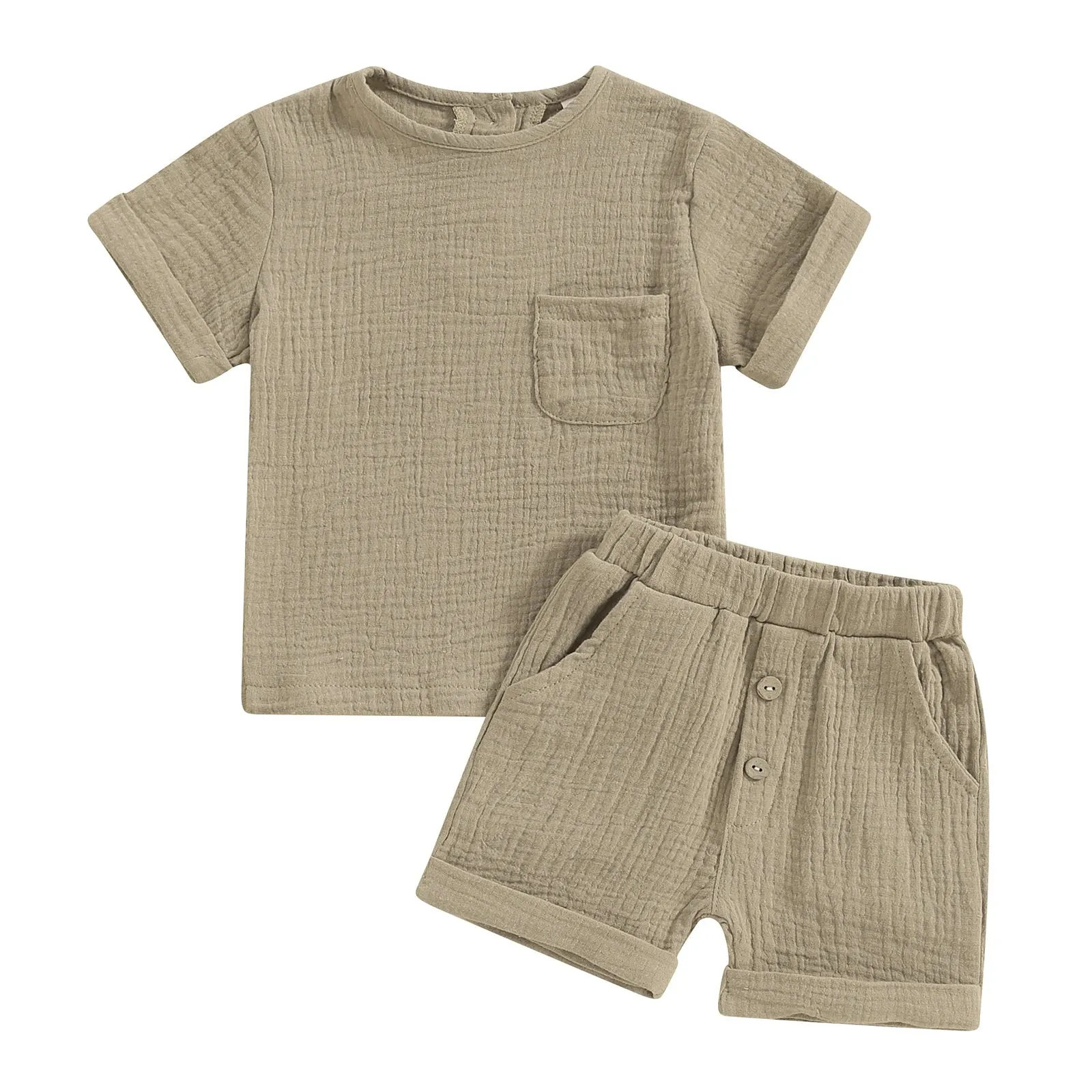 Boys Summer Linen Matching T-Shirt & Shorts Set
