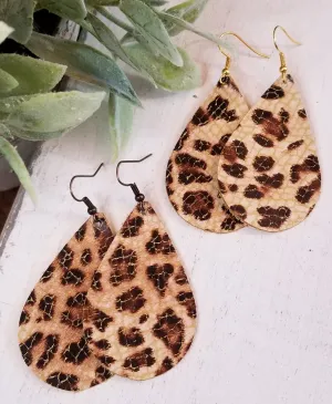 Brown Leopard Print Teardrop Leather Earrings