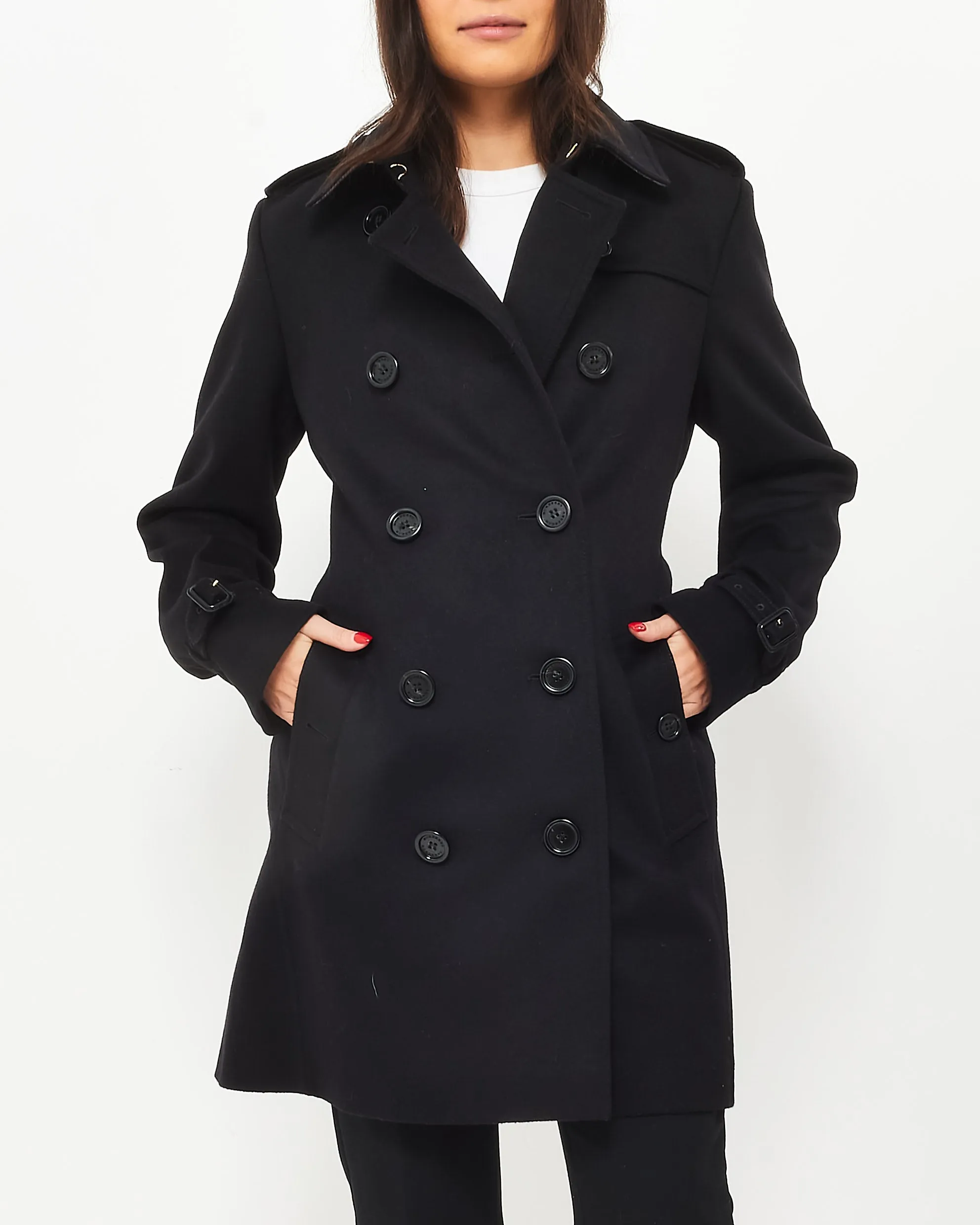 Burberry Black Wool & Cashmere Double Breasted Belted Coat - US 12