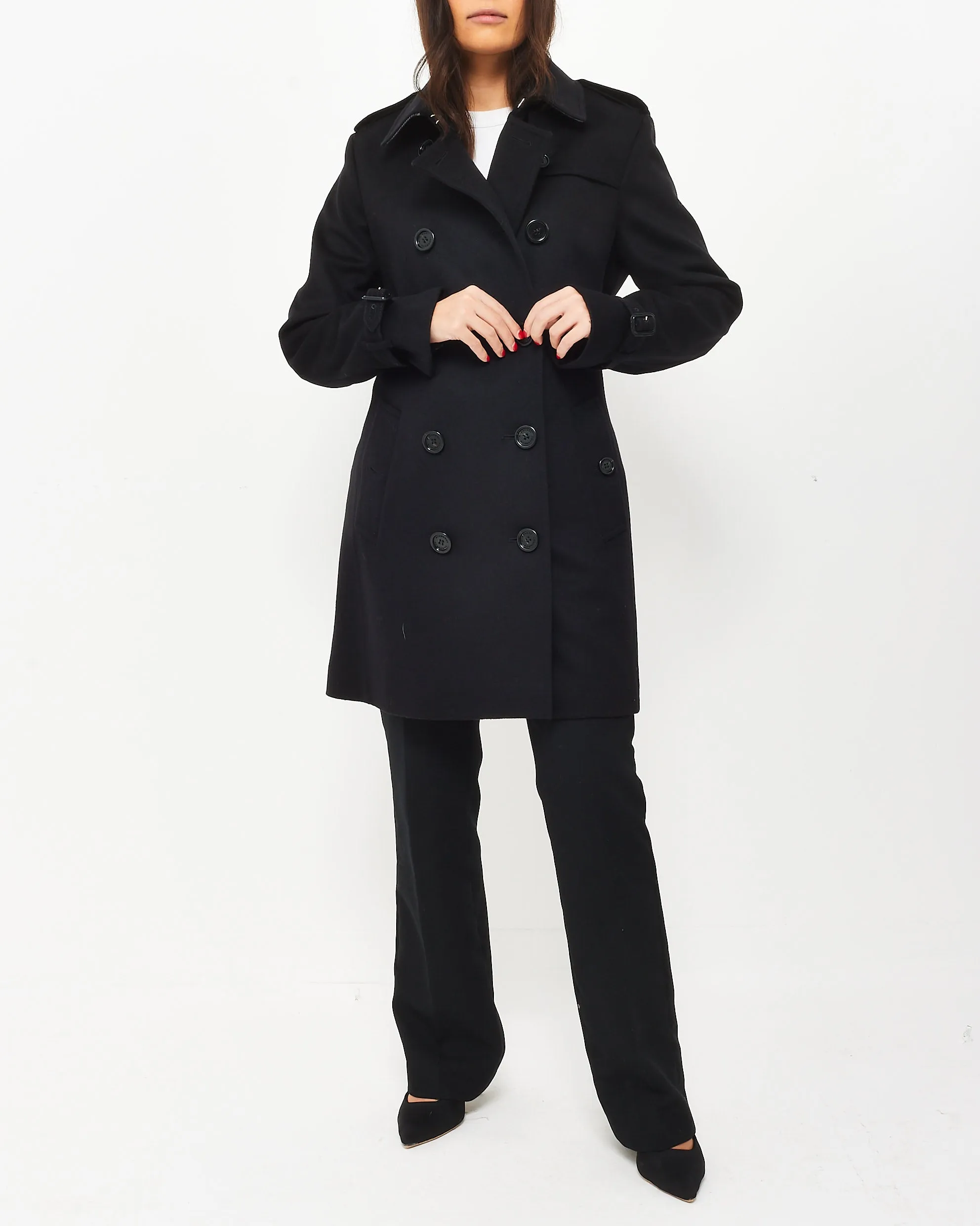 Burberry Black Wool & Cashmere Double Breasted Belted Coat - US 12