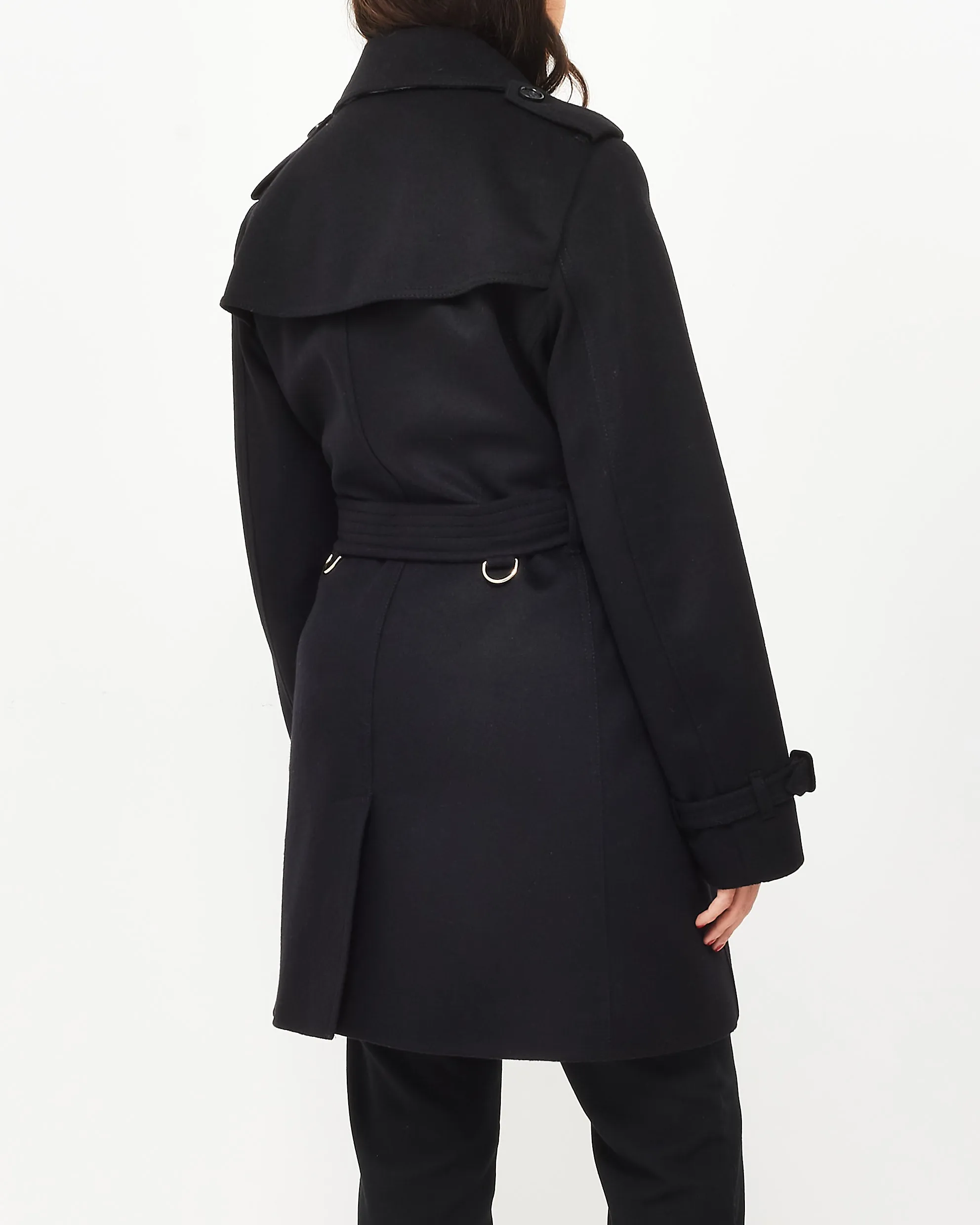 Burberry Black Wool & Cashmere Double Breasted Belted Coat - US 12