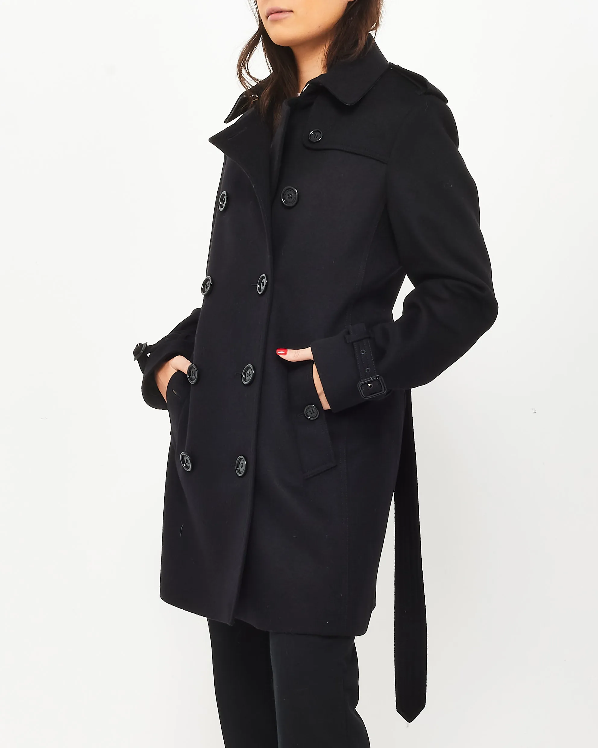 Burberry Black Wool & Cashmere Double Breasted Belted Coat - US 12