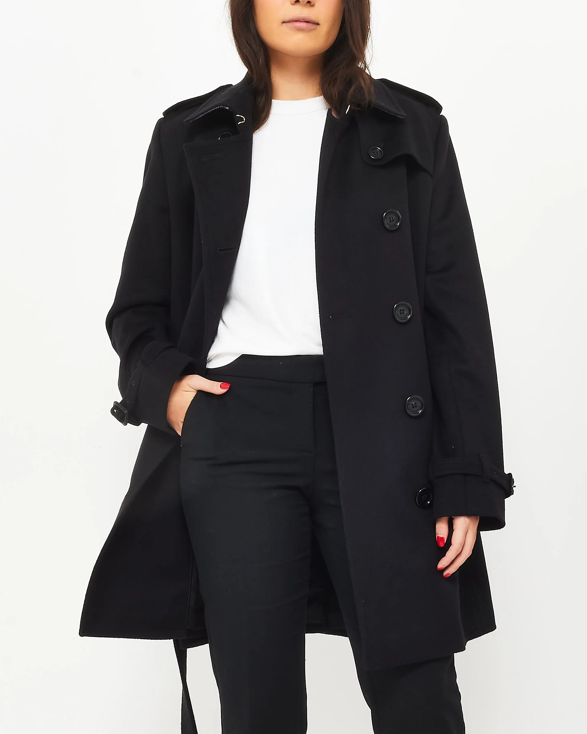 Burberry Black Wool & Cashmere Double Breasted Belted Coat - US 12