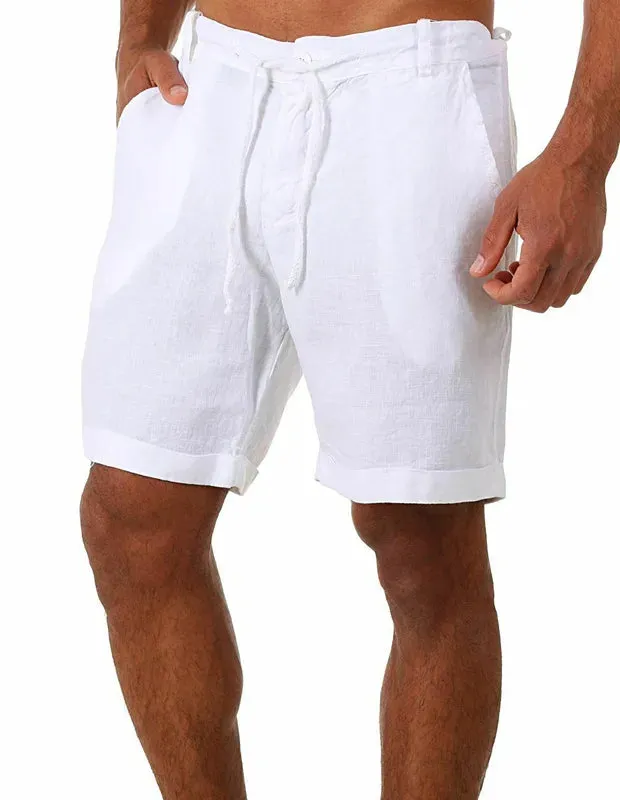 Button Men's Cotton Linen Shorts Pants Male Summer Breathable Solid Color Linen Trousers Fitness Streetwear