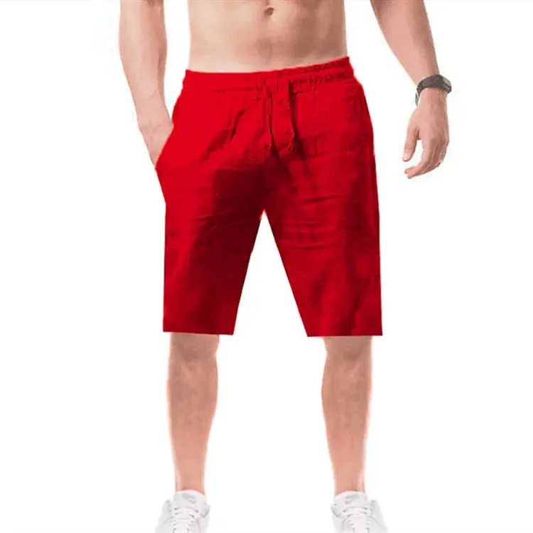Button Men's Cotton Linen Shorts Pants Male Summer Breathable Solid Color Linen Trousers Fitness Streetwear