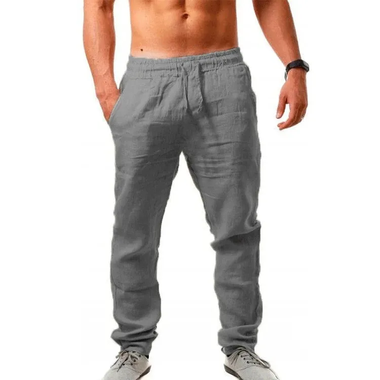 Button Men's Cotton Linen Shorts Pants Male Summer Breathable Solid Color Linen Trousers Fitness Streetwear