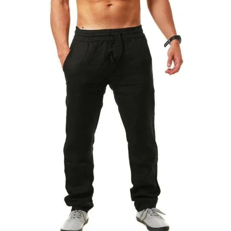 Button Men's Cotton Linen Shorts Pants Male Summer Breathable Solid Color Linen Trousers Fitness Streetwear