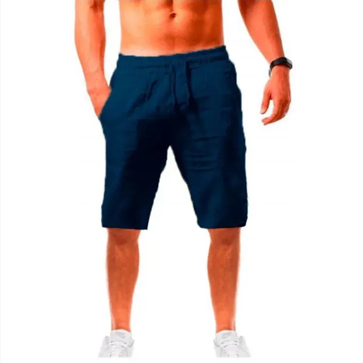 Button Men's Cotton Linen Shorts Pants Male Summer Breathable Solid Color Linen Trousers Fitness Streetwear