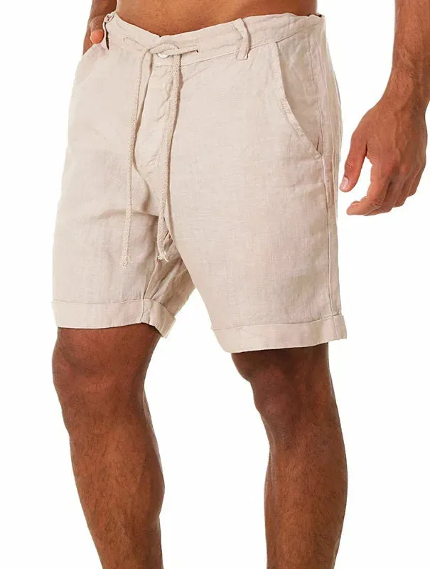 Button Men's Cotton Linen Shorts Pants Male Summer Breathable Solid Color Linen Trousers Fitness Streetwear