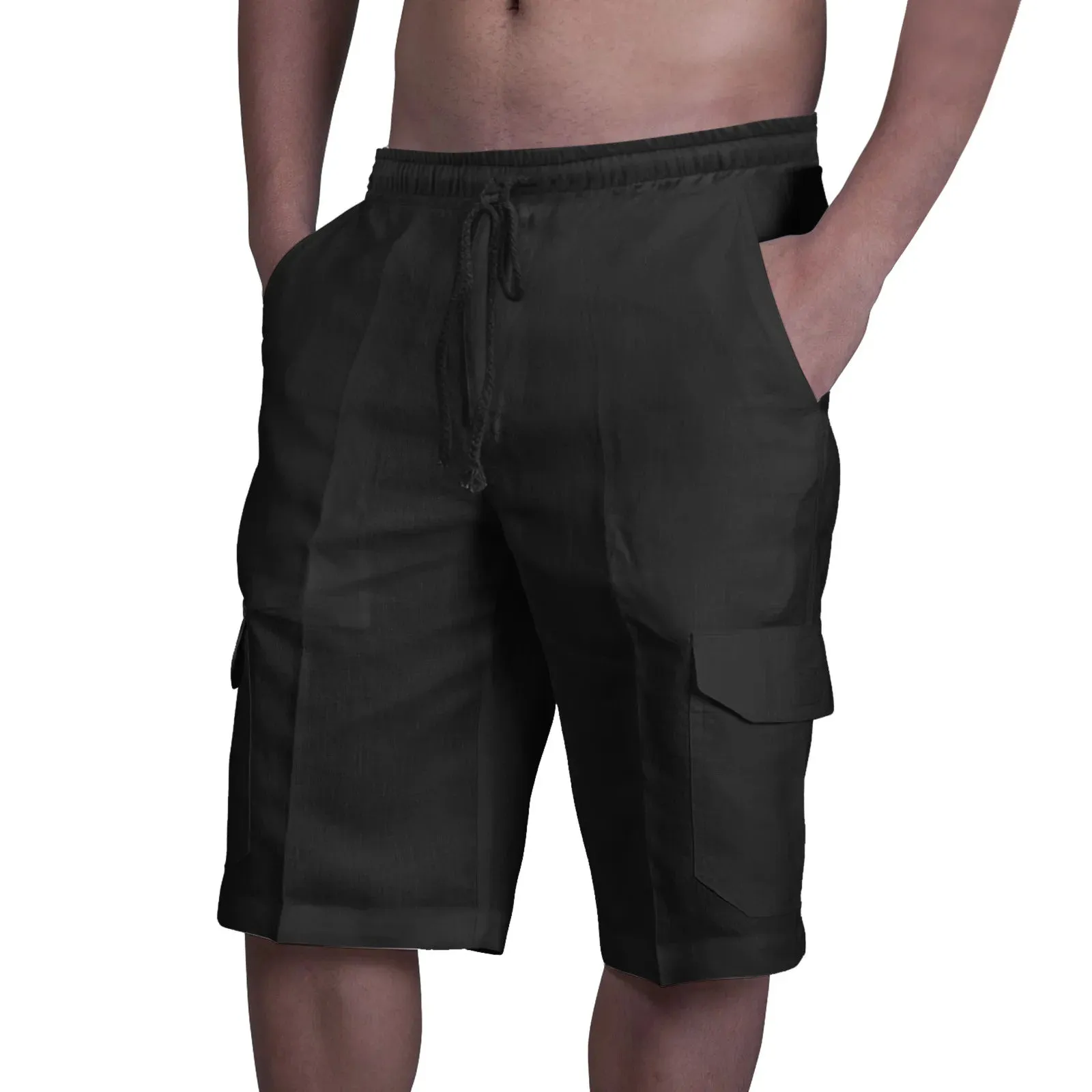 Button Men's Cotton Linen Shorts Pants Male Summer Breathable Solid Color Linen Trousers Fitness Streetwear