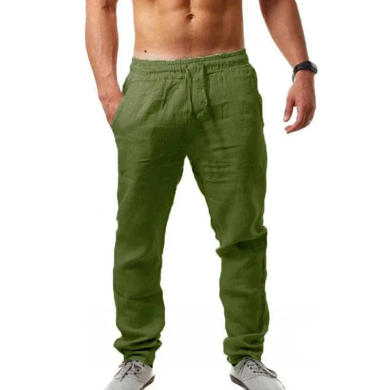 Button Men's Cotton Linen Shorts Pants Male Summer Breathable Solid Color Linen Trousers Fitness Streetwear