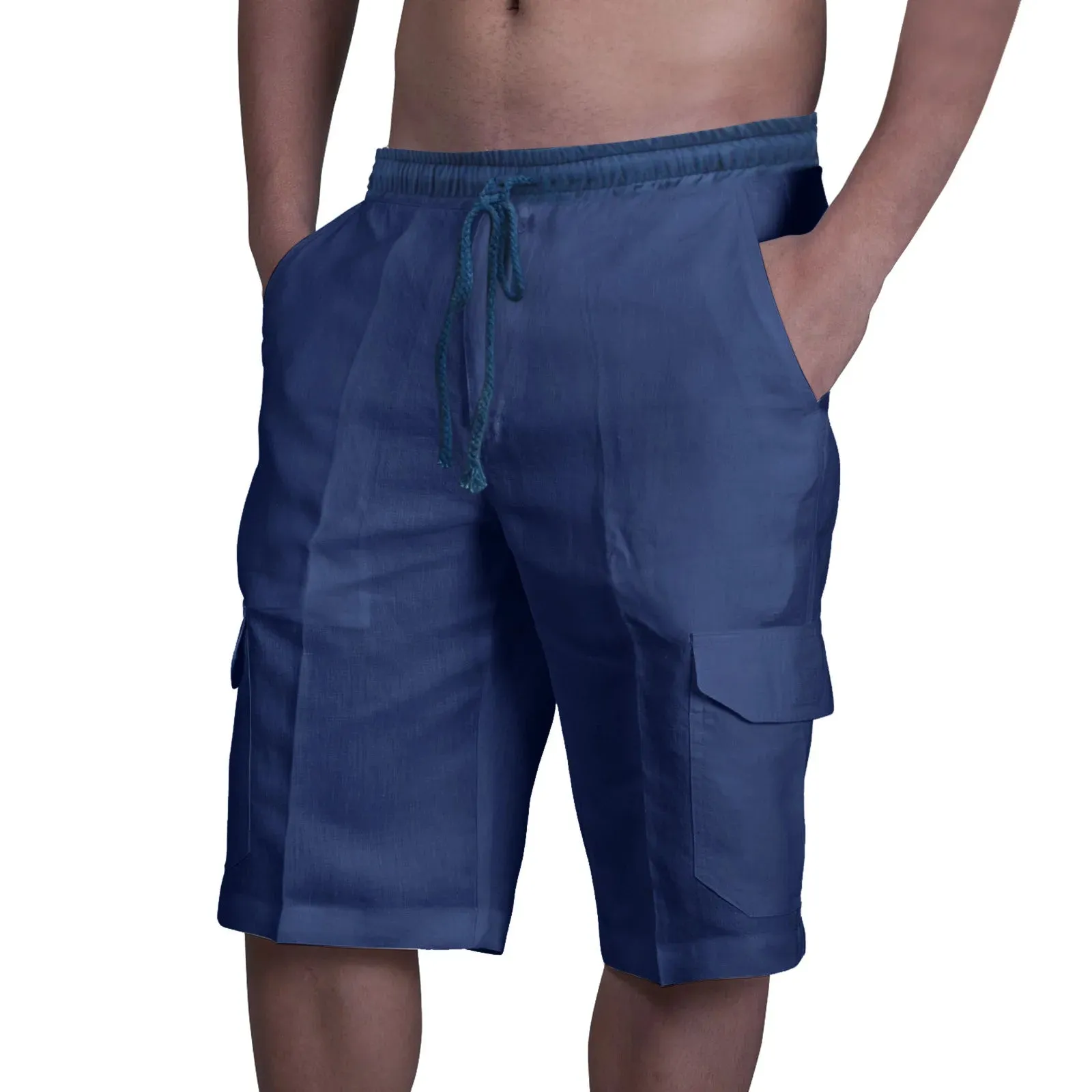 Button Men's Cotton Linen Shorts Pants Male Summer Breathable Solid Color Linen Trousers Fitness Streetwear