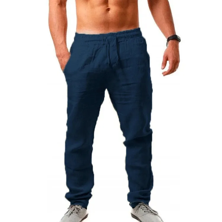 Button Men's Cotton Linen Shorts Pants Male Summer Breathable Solid Color Linen Trousers Fitness Streetwear