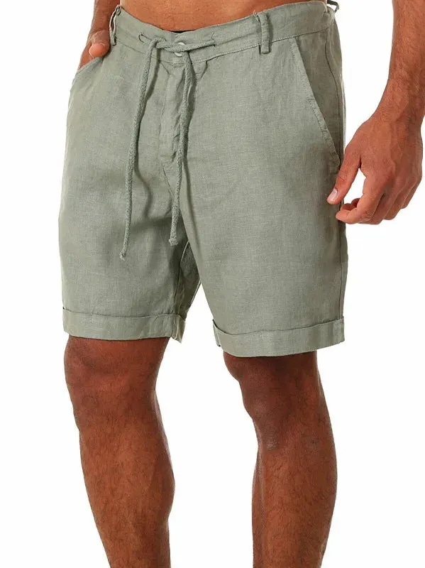 Button Men's Cotton Linen Shorts Pants Male Summer Breathable Solid Color Linen Trousers Fitness Streetwear
