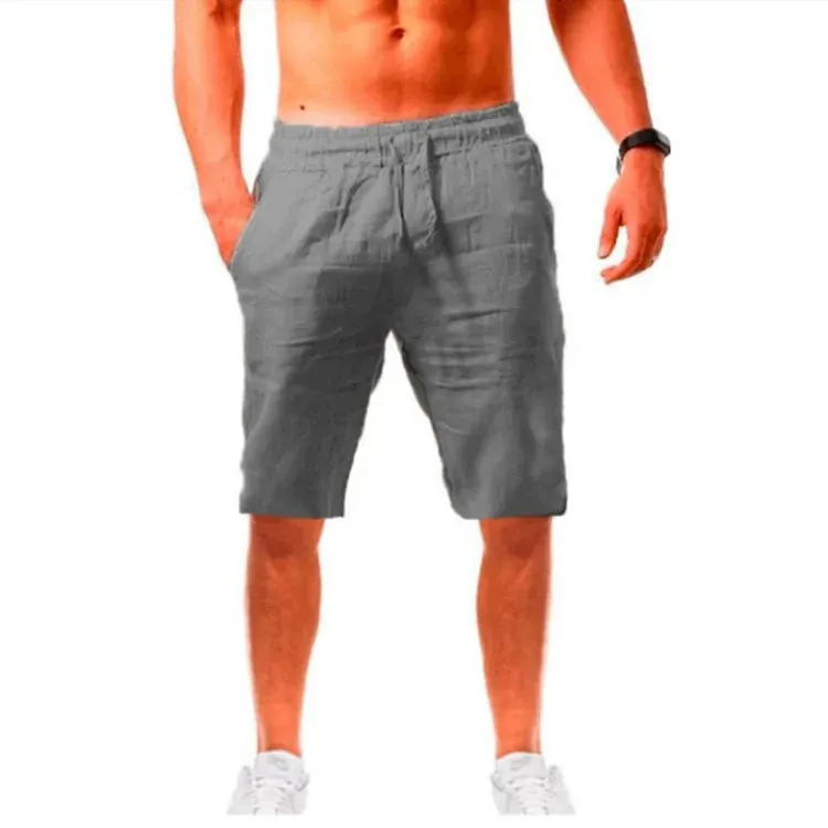 Button Men's Cotton Linen Shorts Pants Male Summer Breathable Solid Color Linen Trousers Fitness Streetwear