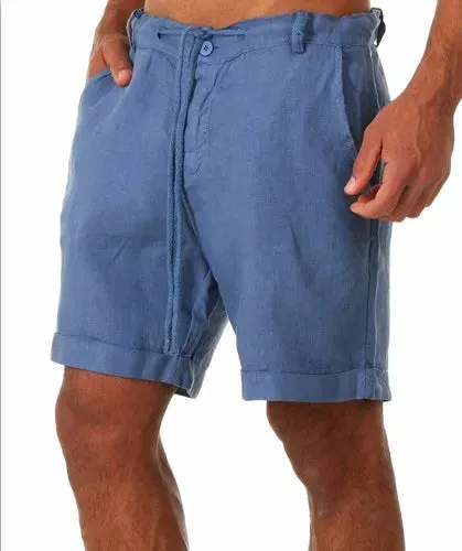 Button Men's Cotton Linen Shorts Pants Male Summer Breathable Solid Color Linen Trousers Fitness Streetwear