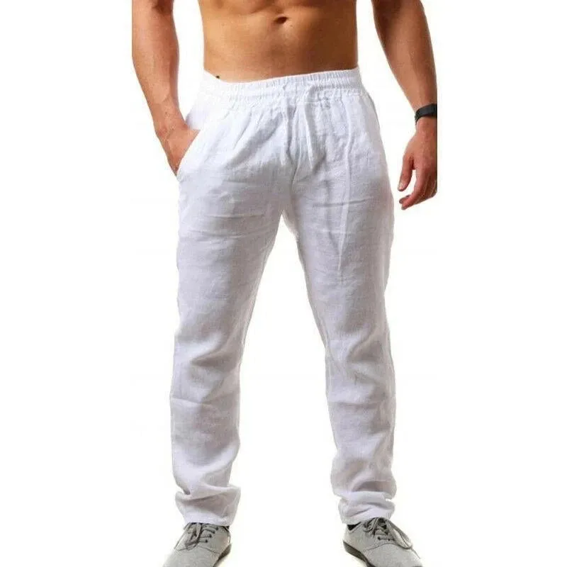 Button Men's Cotton Linen Shorts Pants Male Summer Breathable Solid Color Linen Trousers Fitness Streetwear