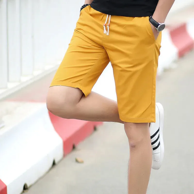 Button Men's Cotton Linen Shorts Pants Male Summer Breathable Solid Color Linen Trousers Fitness Streetwear