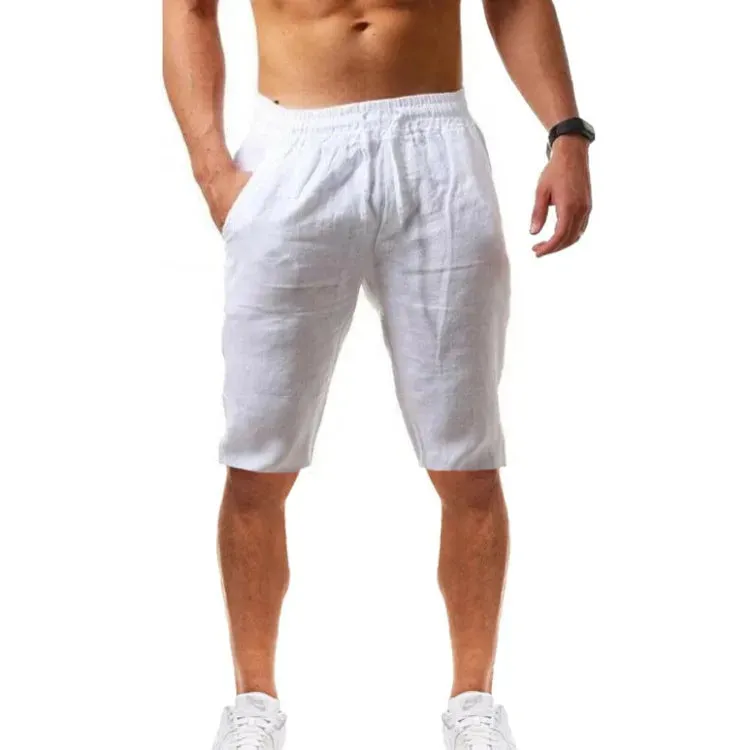 Button Men's Cotton Linen Shorts Pants Male Summer Breathable Solid Color Linen Trousers Fitness Streetwear