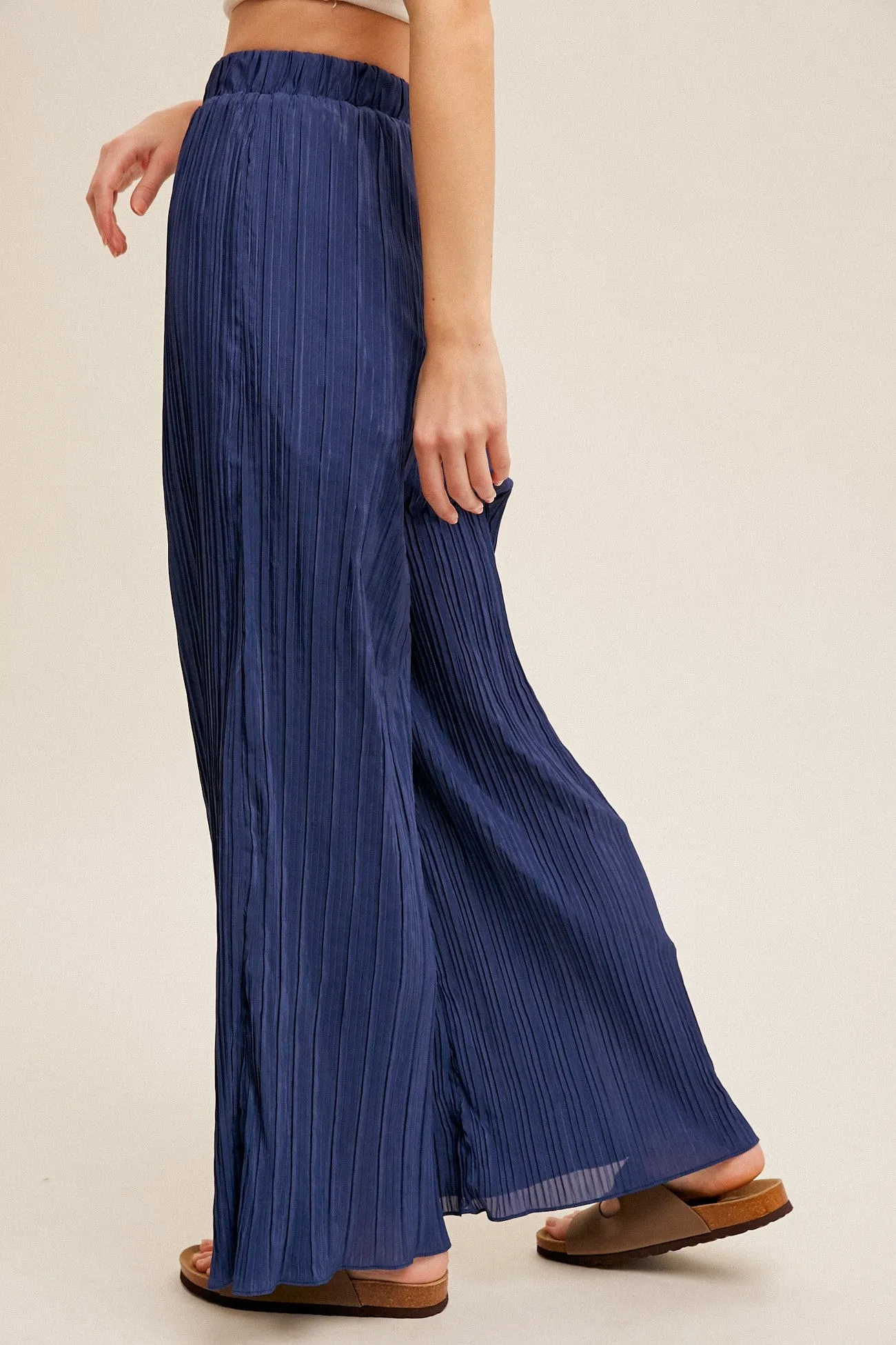 Casual Comfort Pull On Pleated Pants - Midnight Blue