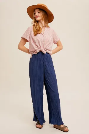 Casual Comfort Pull On Pleated Pants - Midnight Blue